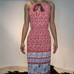 Red Boho dress from Thailand. Size S